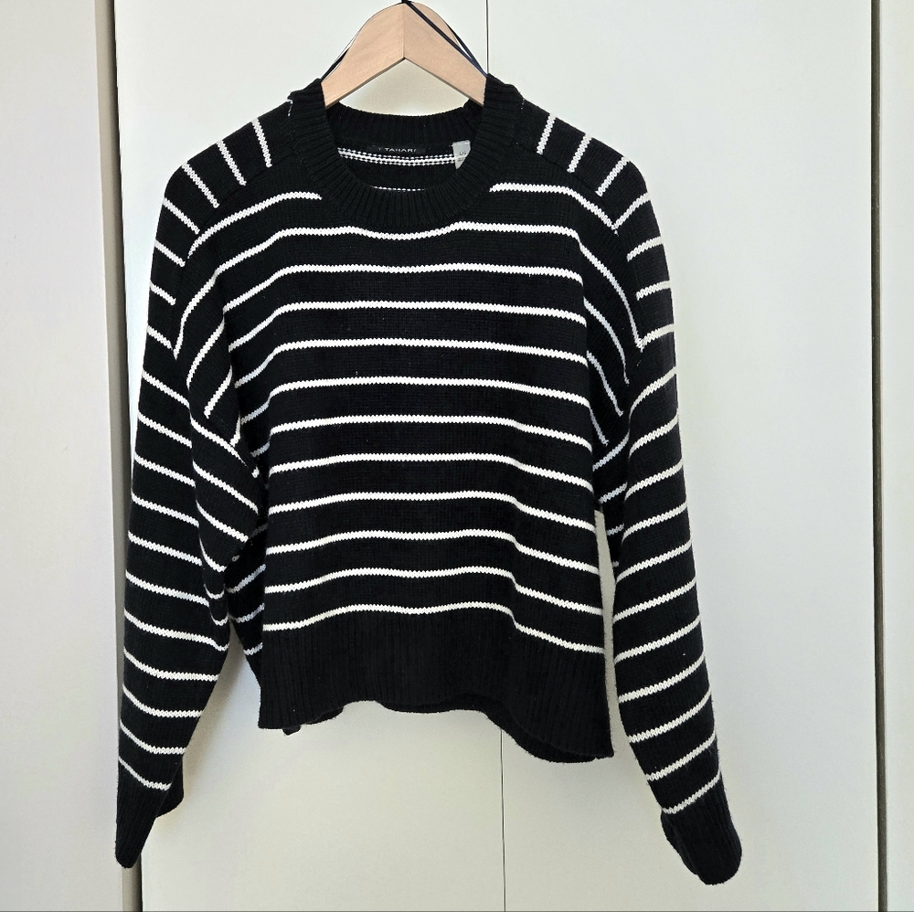 T Tahari Women's Navy and White Striped Sweater